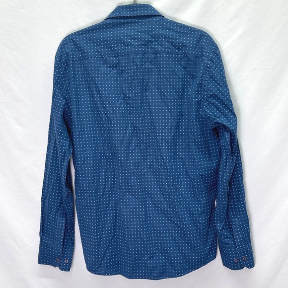 Lacoste Slim Fit Blue Patterned Long Sleeve Button Down Shirt Mens Size XL FR 6 - Picture 2 of 7